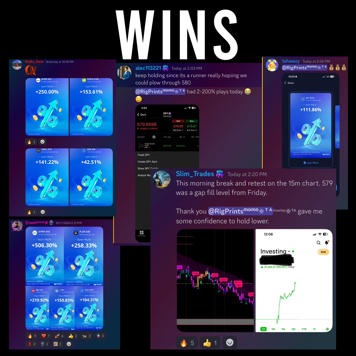 Wall of member wins posted in Discord