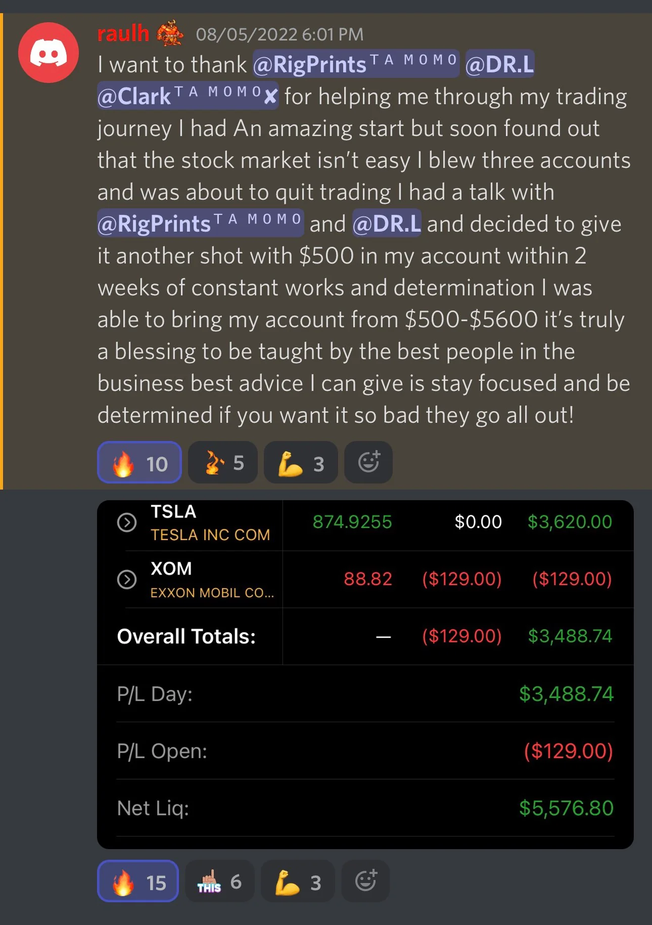 Member trading result