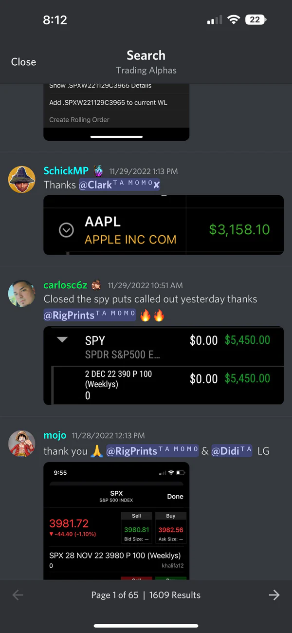 Member trading result