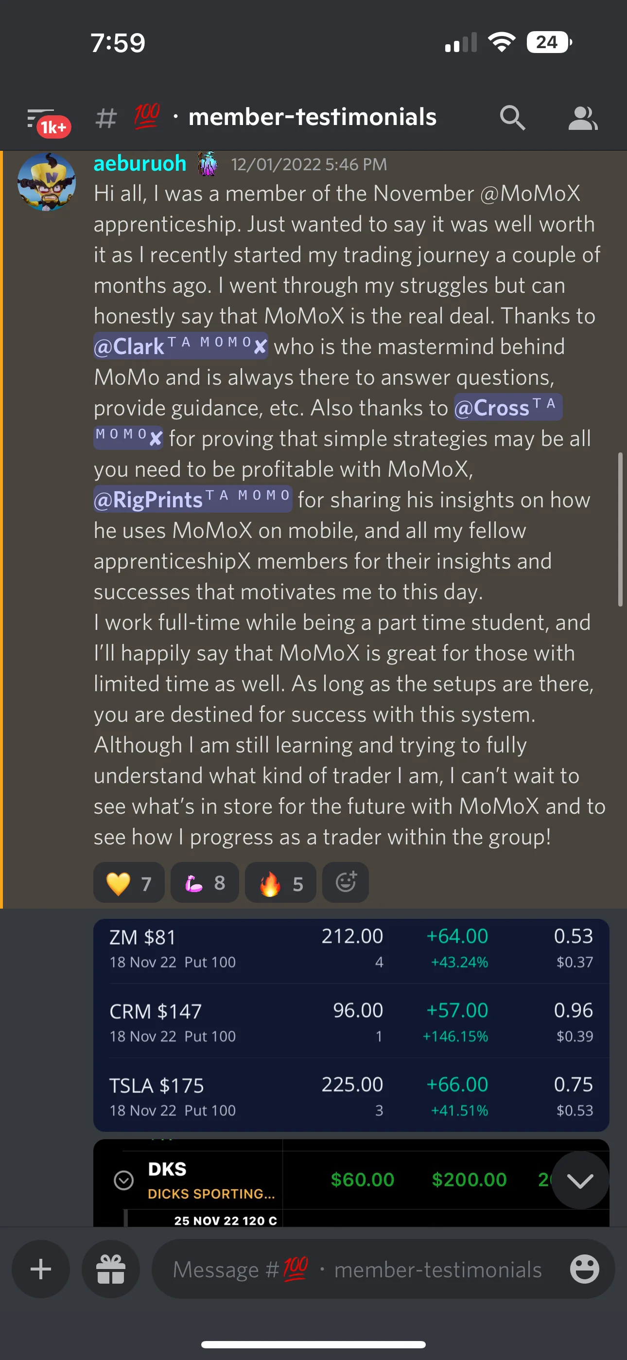 Member trading result