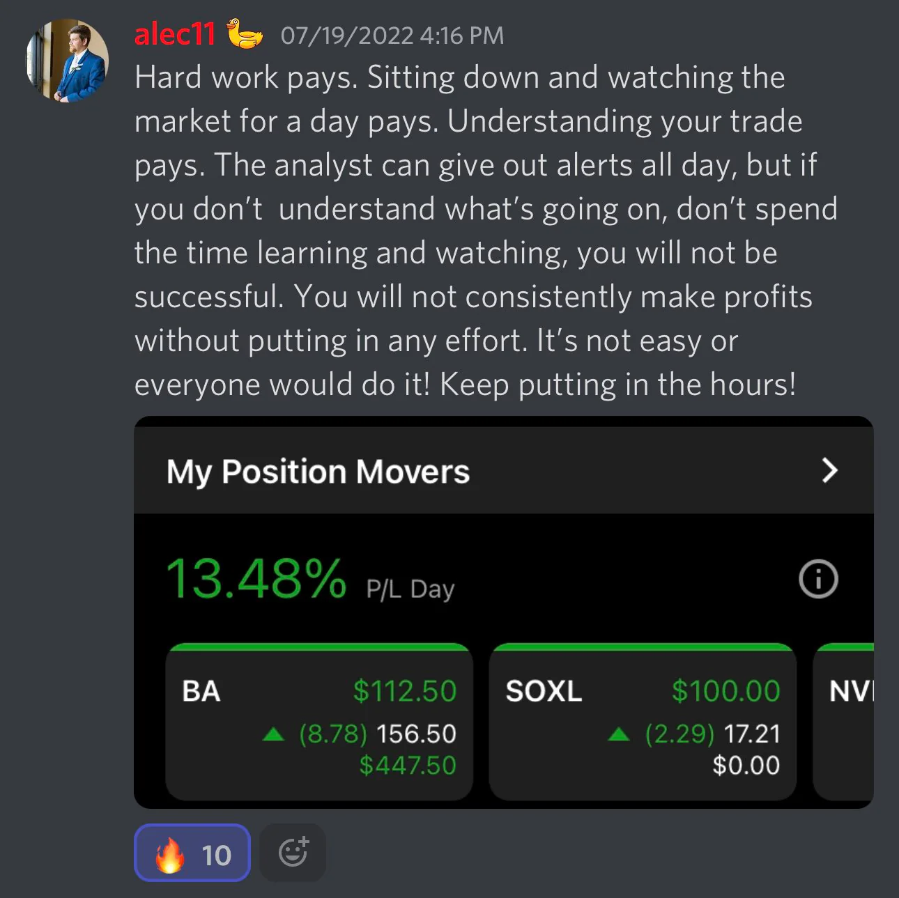 Member trading result